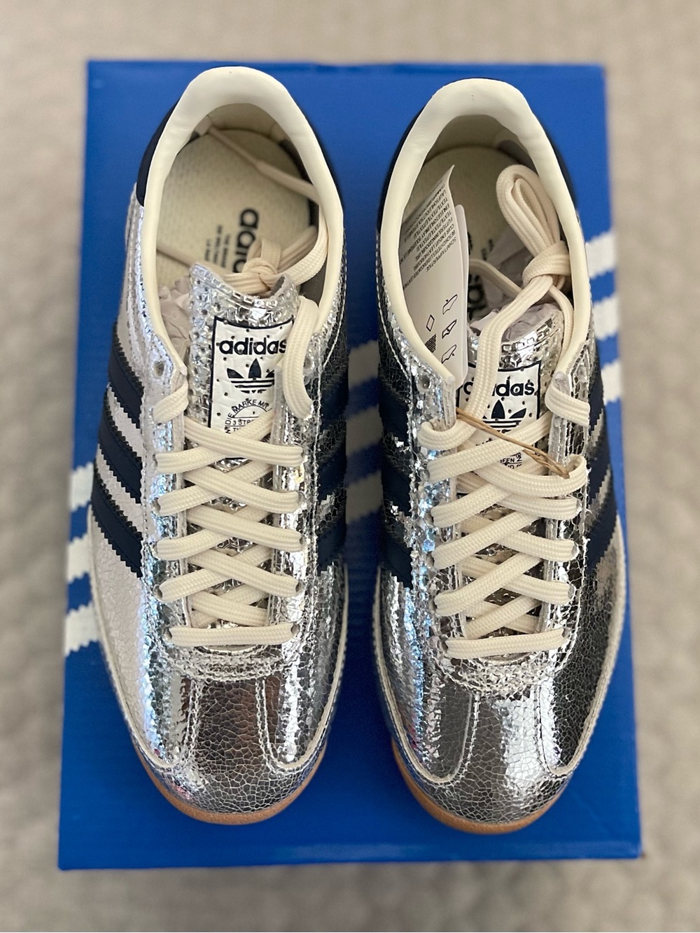 Size 5.5 - Adidas SL 72 OG W Silver Metallic Collegiate Navy JH8654 Women's New - Picture 2 of 10